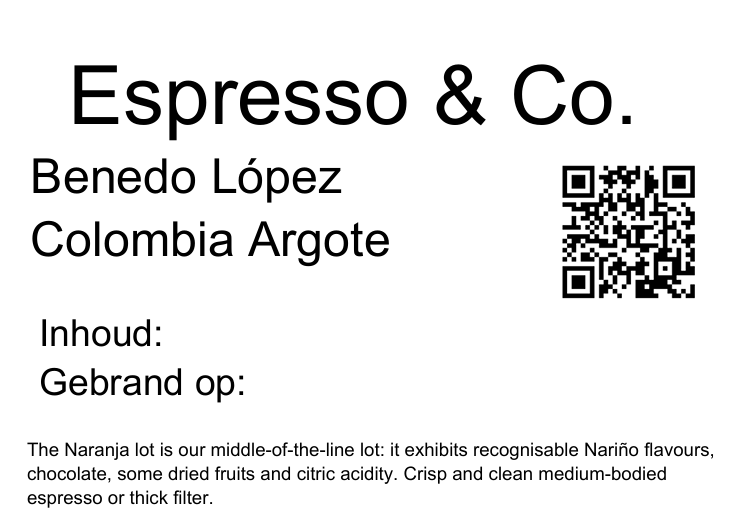 Etiket voor specificeren van de gebrande koffie, de branddatum is belangrijk om de versheid te garanderen.
